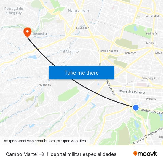 Campo Marte to Hospital militar especialidades map