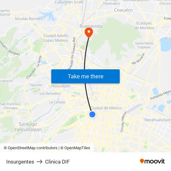 Insurgentes to Clinica DIF map