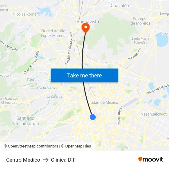 Centro Médico to Clinica DIF map