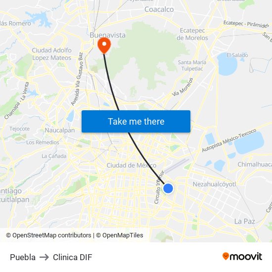 Puebla to Clinica DIF map