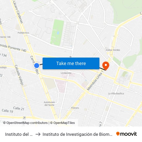 Instituto del Petróleo to Instituto de Investigación de Biomagnetismo Médico map