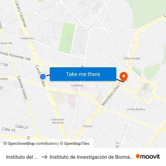 Instituto del Petróleo to Instituto de Investigación de Biomagnetismo Médico map