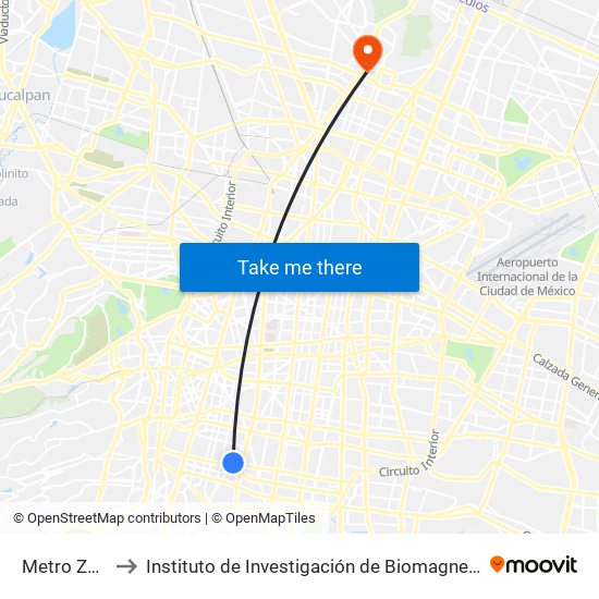 Metro Zapata to Instituto de Investigación de Biomagnetismo Médico map