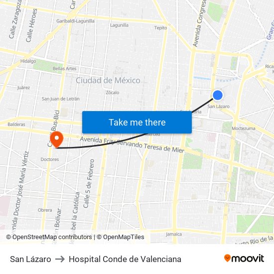 San Lázaro to Hospital Conde de Valenciana map