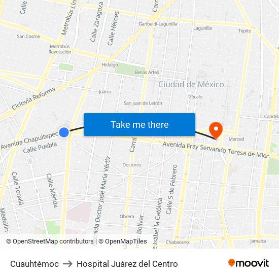 Cuauhtémoc to Hospital Juárez del Centro map