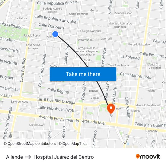 Allende to Hospital Juárez del Centro map