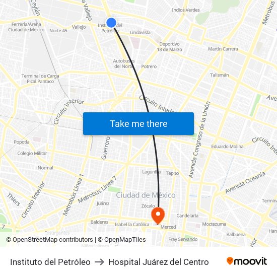 Instituto del Petróleo to Hospital Juárez del Centro map