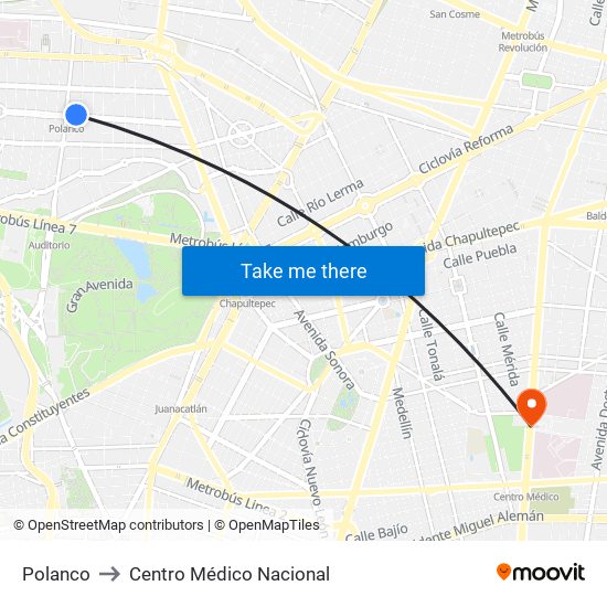 Polanco to Centro Médico Nacional map