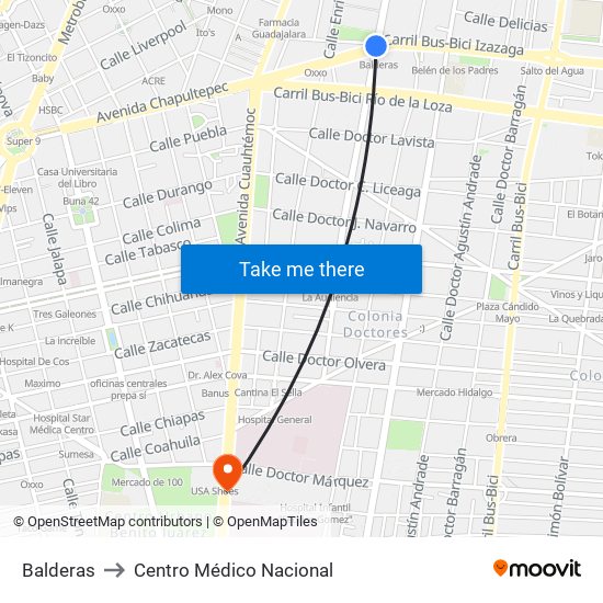 Balderas to Centro Médico Nacional map