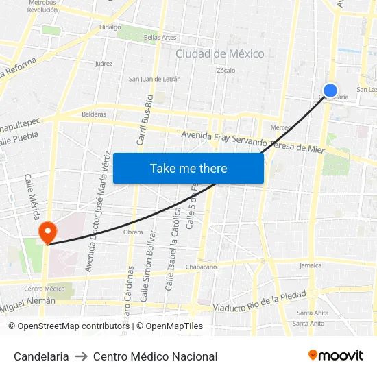 Candelaria to Centro Médico Nacional map