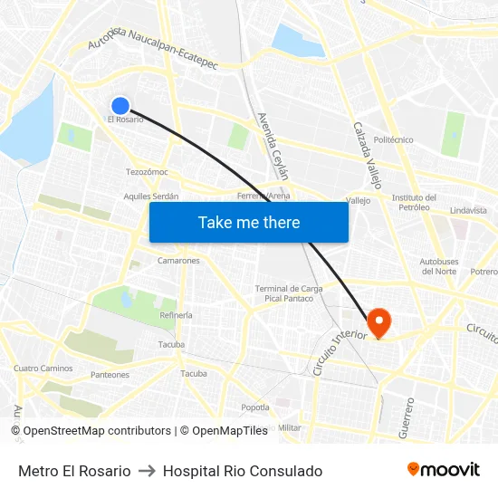 Metro El Rosario to Hospital Rio Consulado map
