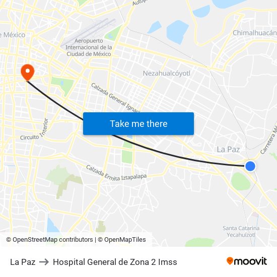 La Paz to Hospital General de Zona 2 Imss map