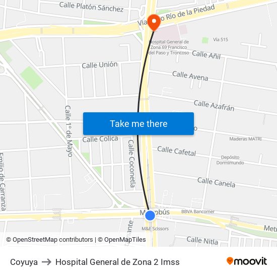 Coyuya to Hospital General de Zona 2 Imss map