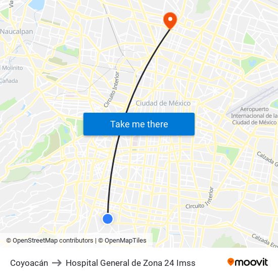Coyoacán to Hospital General de Zona 24 Imss map