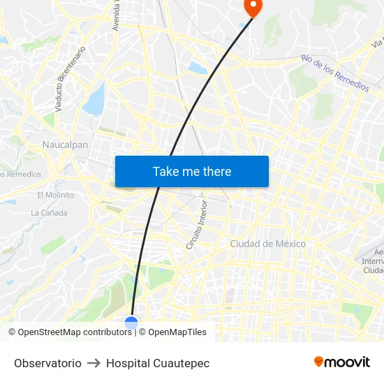 Observatorio to Hospital Cuautepec map