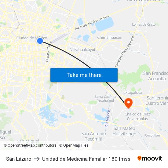 San Lázaro to Unidad de Medicina Familiar 180 Imss map