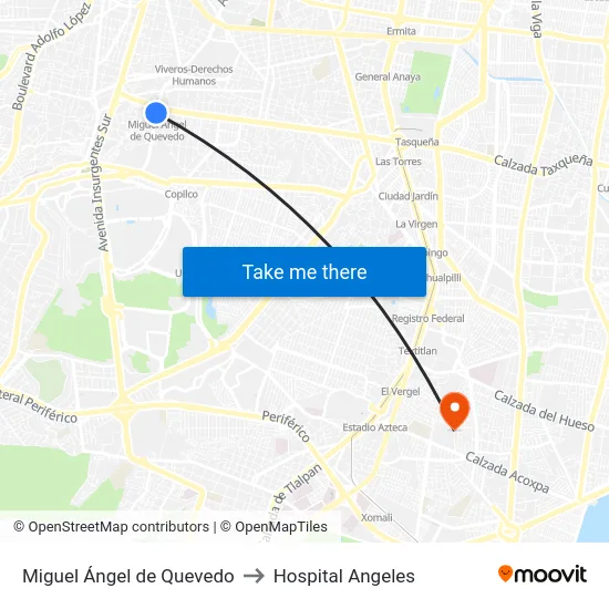 Miguel Ángel de Quevedo to Hospital Angeles map