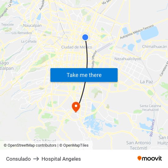 Consulado to Hospital Angeles map