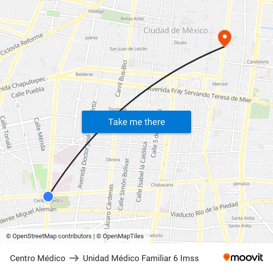 Centro Médico to Unidad Médico Familiar 6 Imss map