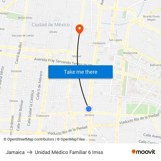 Jamaica to Unidad Médico Familiar 6 Imss map