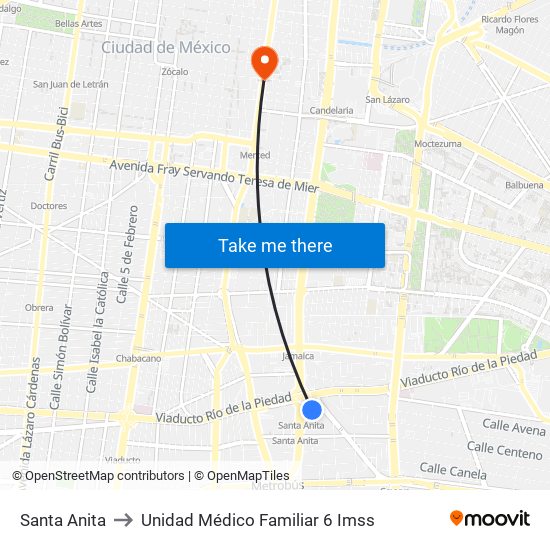 Santa Anita to Unidad Médico Familiar 6 Imss map