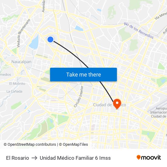 El Rosario to Unidad Médico Familiar 6 Imss map