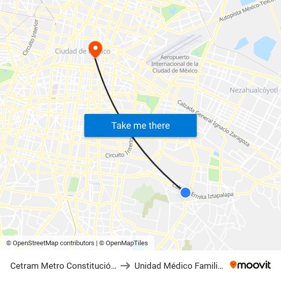 Cetram Metro Constitución de 1917 to Unidad Médico Familiar 6 Imss map