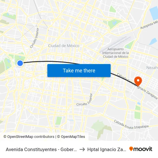 Avenida Constituyentes - Gobernador Tiburcio Montiel to Hptal Ignacio Zaragoza Issste map