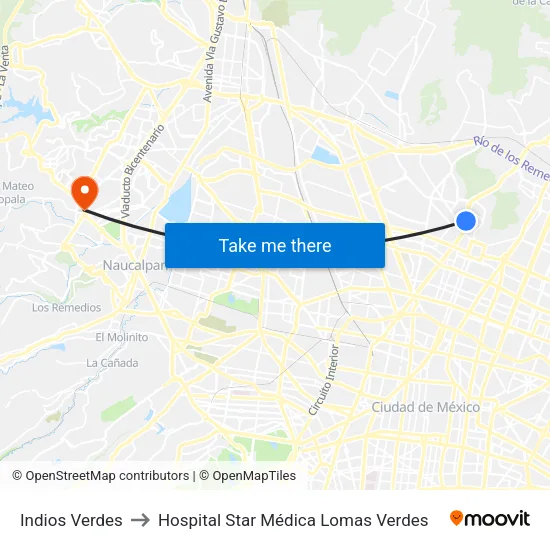 Indios Verdes to Hospital Star Médica Lomas Verdes map