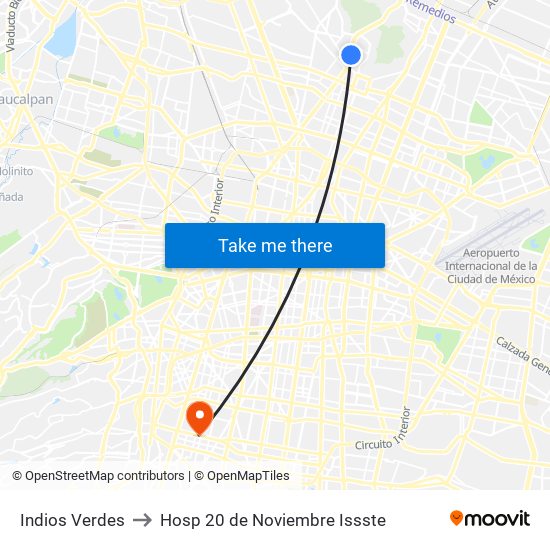 Indios Verdes to Hosp 20 de Noviembre Issste map