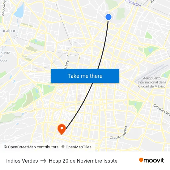 Indios Verdes to Hosp 20 de Noviembre Issste map