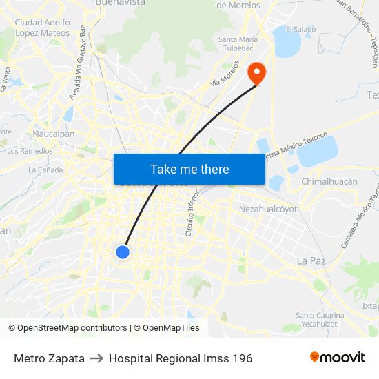 Metro Zapata to Hospital Regional Imss 196 map