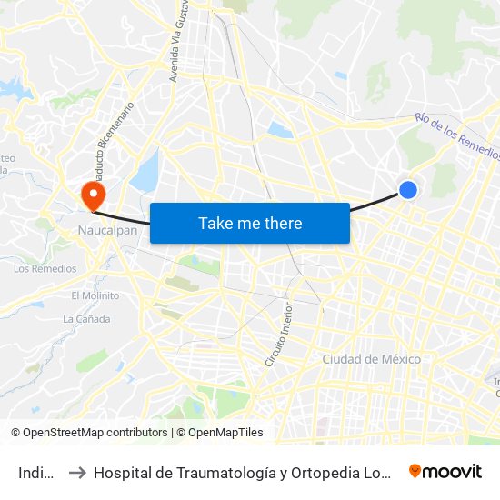 Indios Verdes to Hospital de Traumatología y Ortopedia Lomas Verdes Imss (Hospital Trauma Lomas Verdes Imss) map