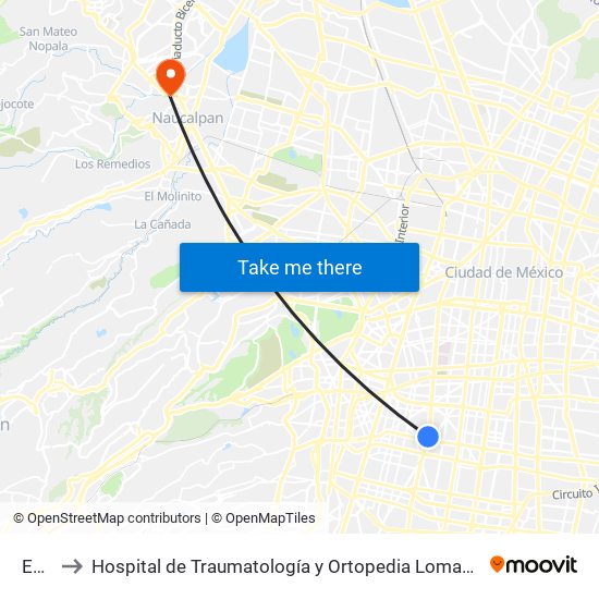 Eugenia to Hospital de Traumatología y Ortopedia Lomas Verdes Imss (Hospital Trauma Lomas Verdes Imss) map