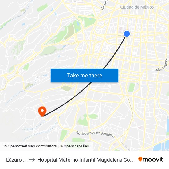 Lázaro Cárdenas to Hospital Materno Infantil Magdalena Contreras (Hospital Magdalena Contreras) map