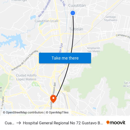 Cuautitlán to Hospital General Regional No 72 Gustavo Baz Imss (Hospital General Gustavo Baz) map