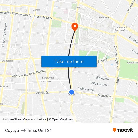 Coyuya to Imss Umf 21 map