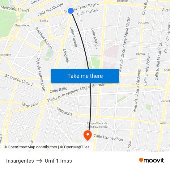 Insurgentes to Umf 1 Imss map