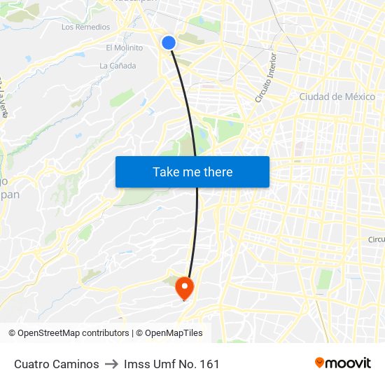 Cuatro Caminos to Imss Umf No. 161 map