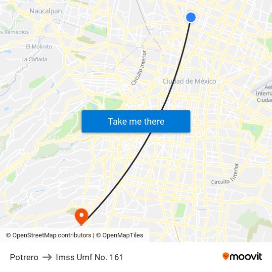 Potrero to Imss Umf No. 161 map