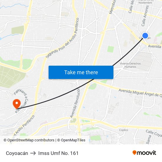 Coyoacán to Imss Umf No. 161 map