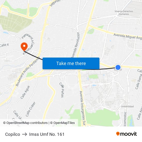 Copilco to Imss Umf No. 161 map