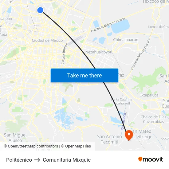 Politécnico to Comunitaria Mixquic map