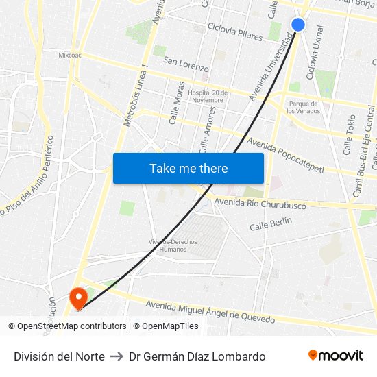 División del Norte to Dr Germán Díaz Lombardo map