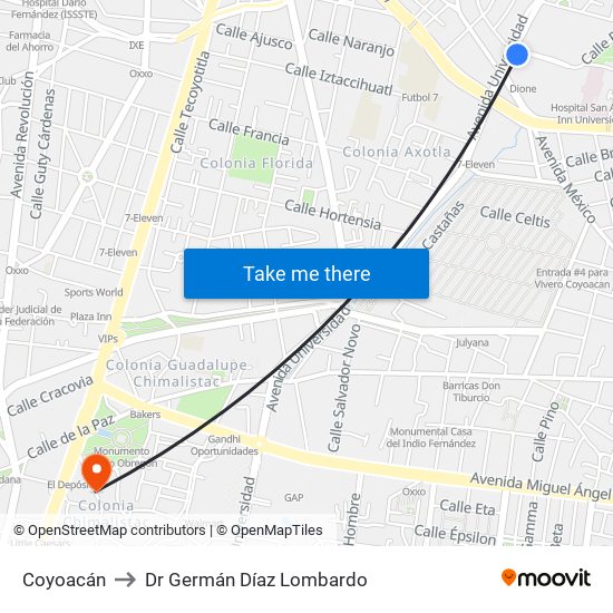 Coyoacán to Dr Germán Díaz Lombardo map