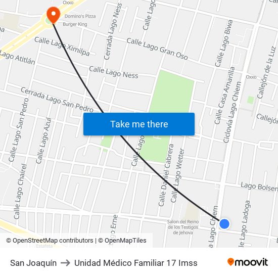 San Joaquín to Unidad Médico Familiar 17 Imss map