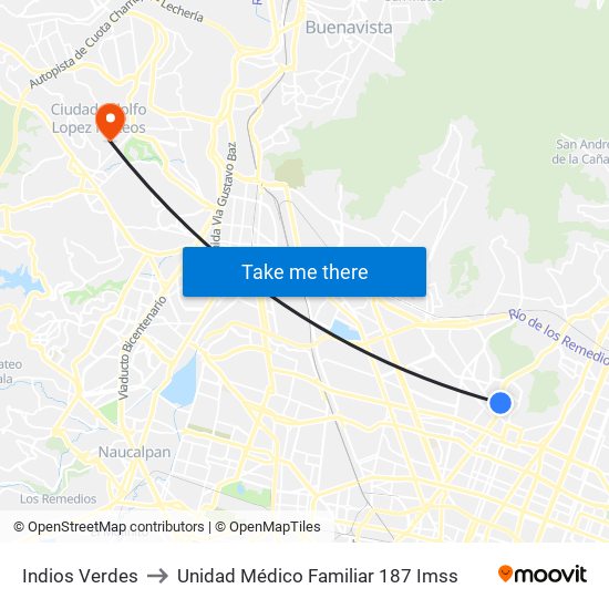 Indios Verdes to Unidad Médico Familiar 187 Imss map