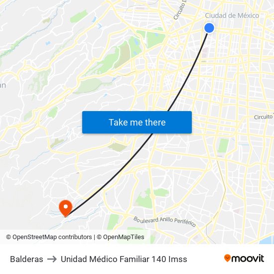 Balderas to Unidad Médico Familiar 140 Imss map