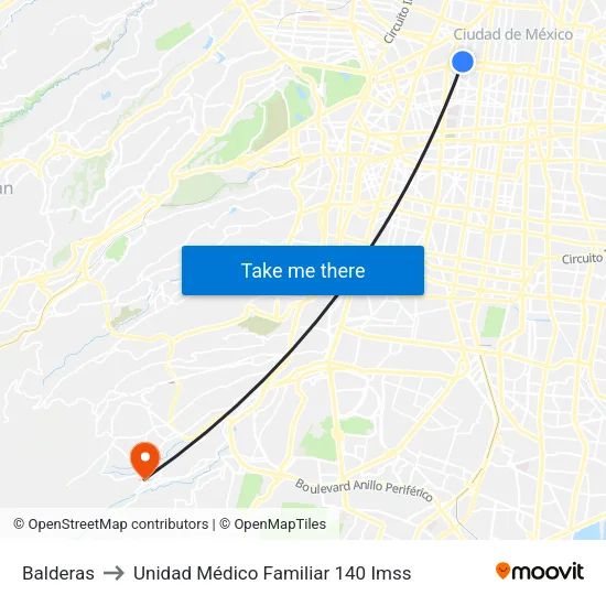 Balderas to Unidad Médico Familiar 140 Imss map