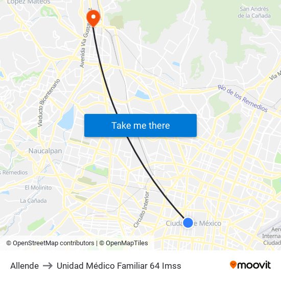 Allende to Unidad Médico Familiar 64 Imss map